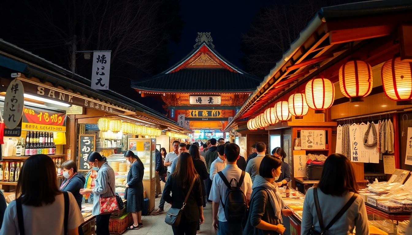 週末限定ナイトマーケットで賑わう日本の夜の観光スポット