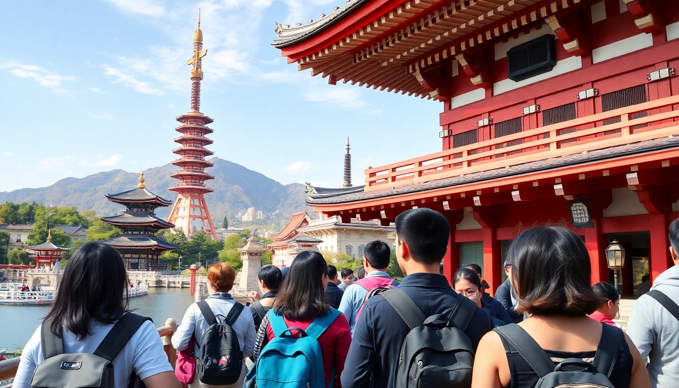 AI翻訳イヤホンで会話する観光客と地元の人々