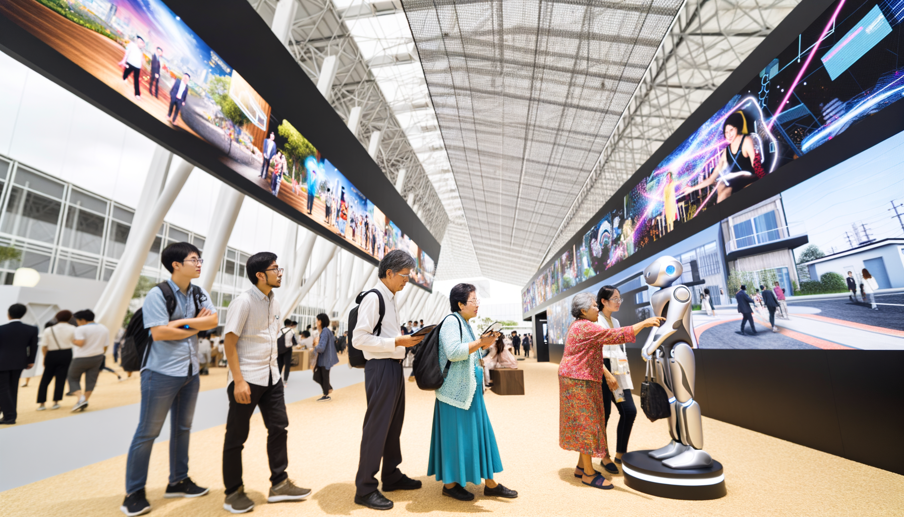 2025年大阪・関西万博会場の未来的な建物と観光客